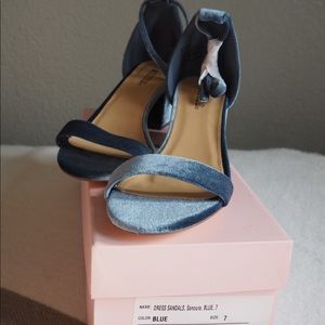 Blue Felt Heeled Sandals